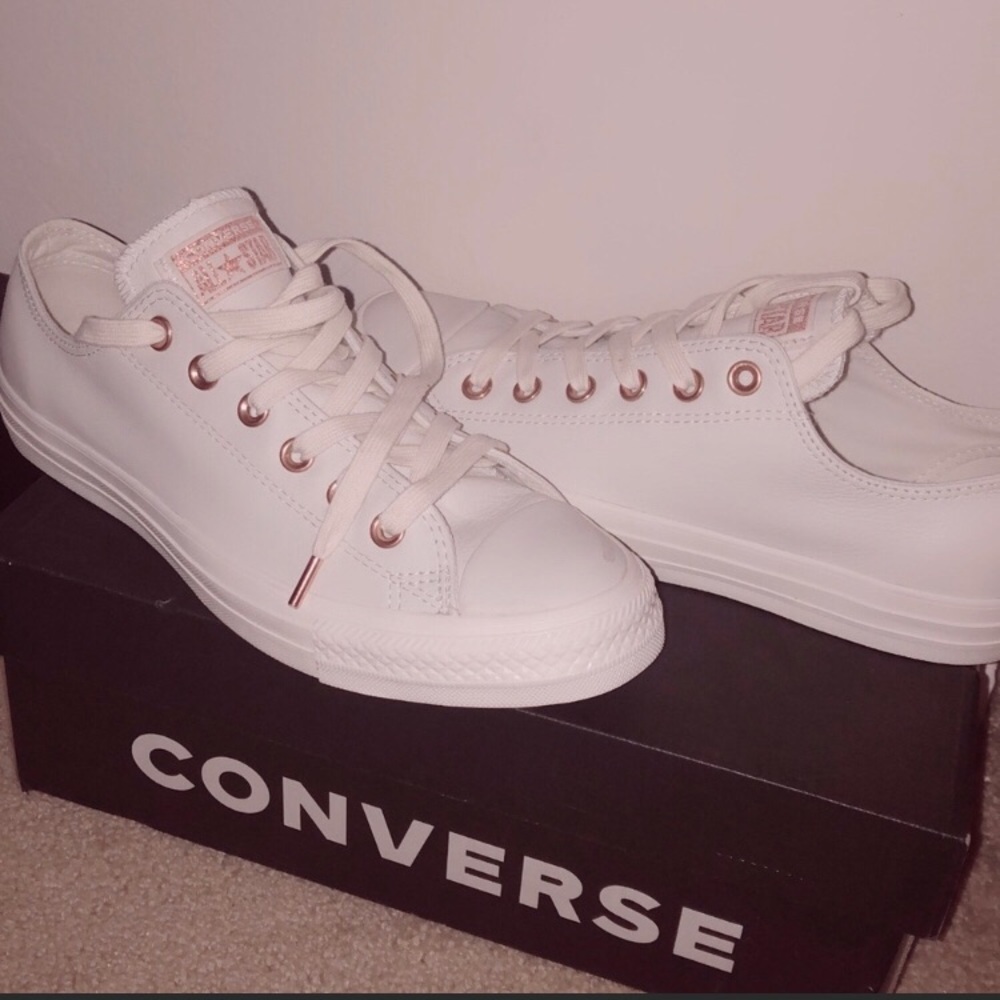 White Leather with rose gold Converse